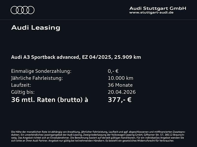 Gebraucht Audi A3 Advanced Plus 150 PS (110 kW) 2025 Mythosschwarz metallic Limousine