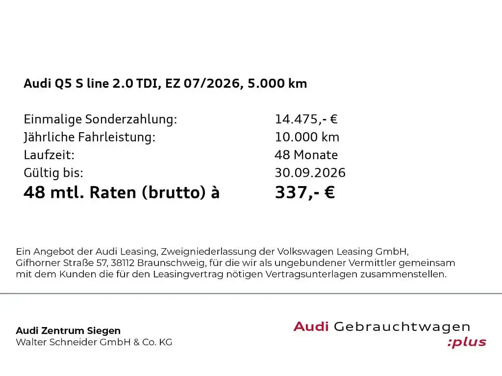 Gebraucht Audi Q5 S-Line 204 PS (150 kW) 2026 Daytonagrau perleffekt SUV