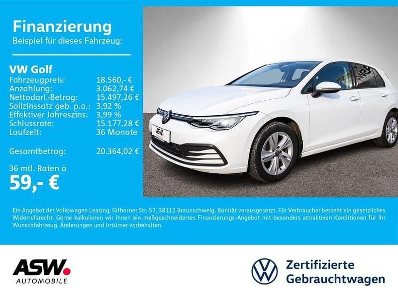 Weiß Gebraucht 2021 VW Golf Life Limousine | 18.560 € (Guter Preis) - Bild 1/4