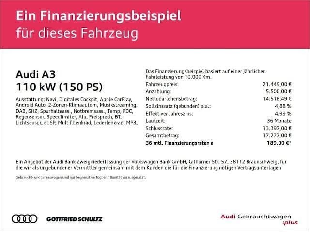 Second-hand Audi A3 Basis 150 CP (110 kW) 2023 Negru Berlinǎ