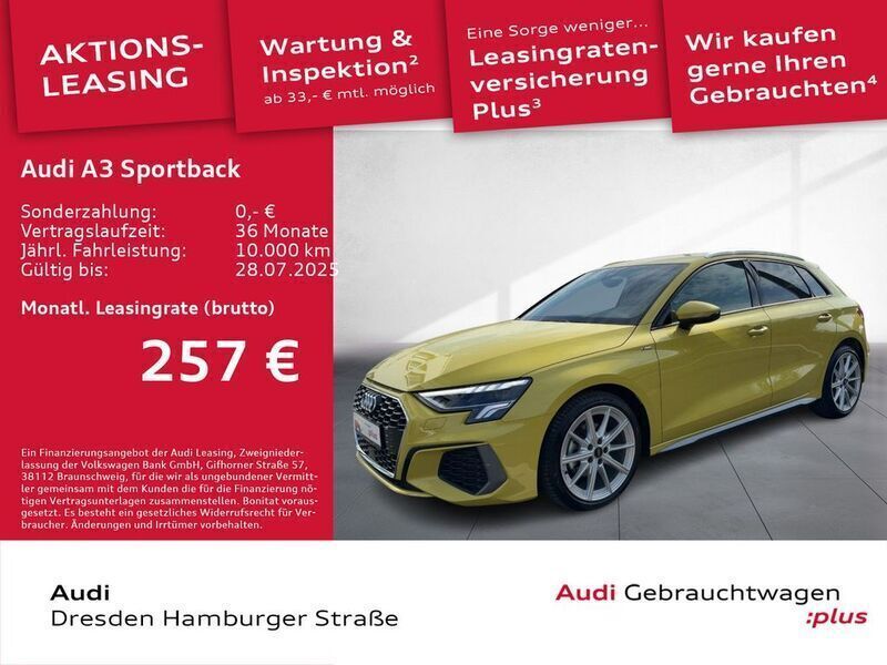Gelb Gebraucht 2024 Audi A3 Sportback S-Line Limousine | 35.290 € (Fairer Preis) - Bild 1/3