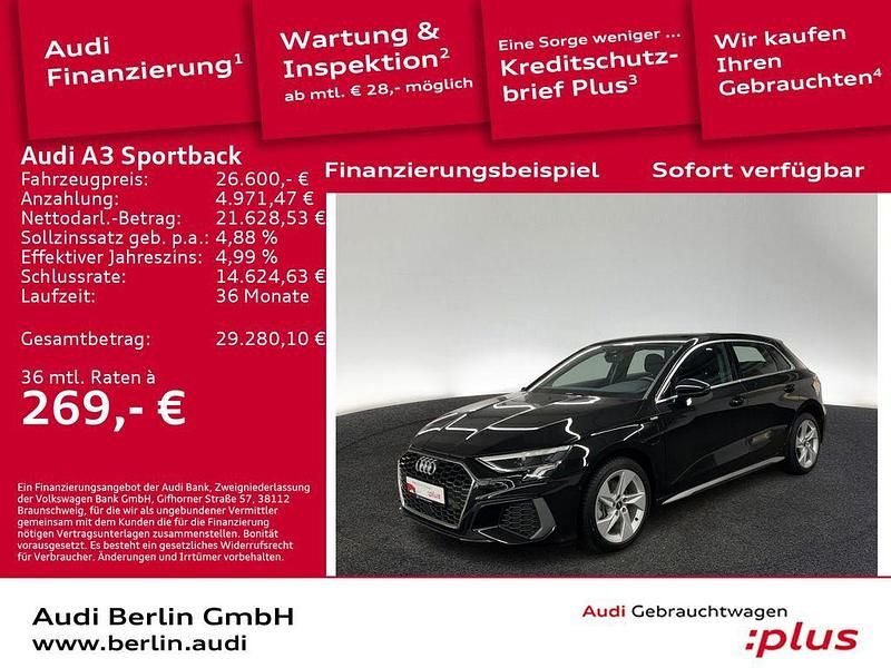 Mythosschwarz metallic Gebraucht 2022 Audi A3 Sportback e-tron S-Line Kleinwagen | 26.600 € (Guter Preis) - Bild 1/3