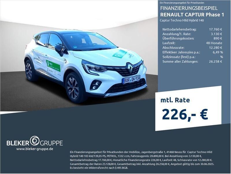 Weiß Gebraucht 2022 Renault Captur Techno SUV | 19.890 € (Fairer Preis) - Bild 1/3