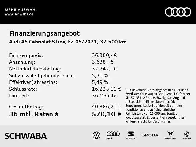 Gebraucht Audi A5 Cabriolet S-Line 204 PS (150 kW) 2021 Daytonagrau perleffekt/verdeck Cabrio