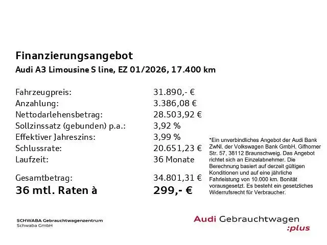 Gebraucht Audi A3 S-Line 150 PS (110 kW) 2026 Weiß Limousine