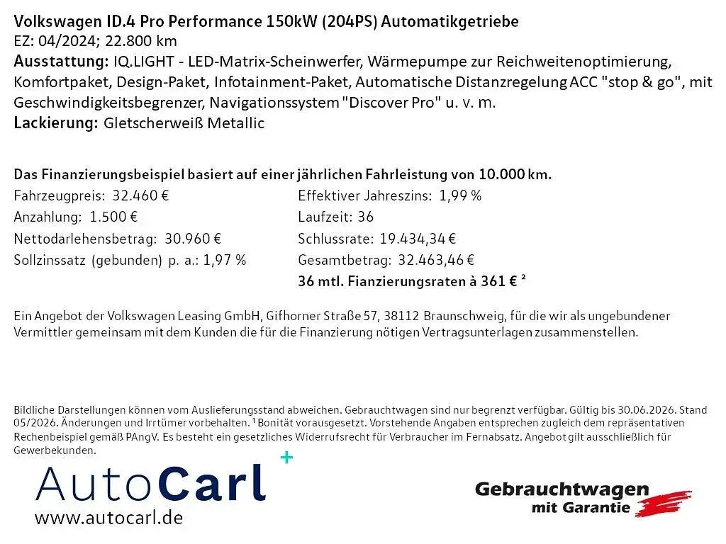 Brugt VW ID.4 Pro Performance 150 kW (204 HK) 2023 Hvid SUV