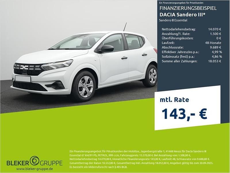 Gletscher weiss Neu 2025 Dacia Sandero Essentiel Kleinwagen | 15.570 € (Superpreis) - Bild 1/3