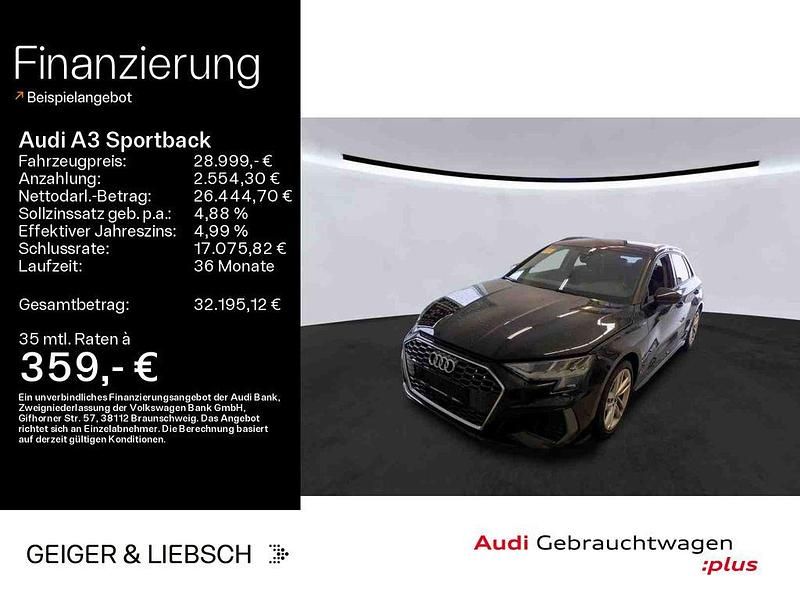 Schwarz Gebraucht 2022 Audi A3 Sportback S-Line Limousine | 28.999 € (Fairer Preis) - Bild 1/3