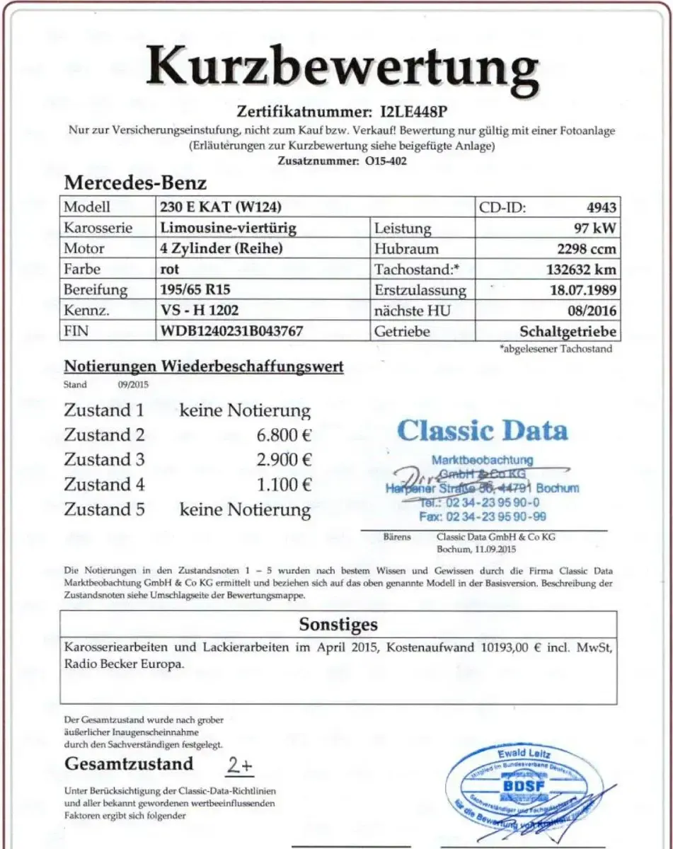 Gebraucht Mercedes E230 133 PS (97 kW) 1987 Rot Limousine