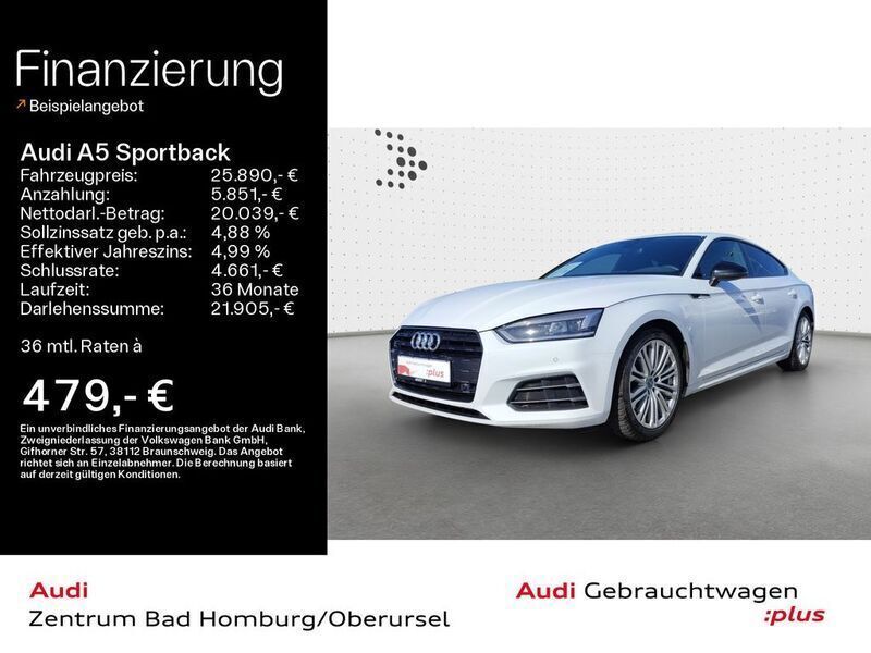 Gletscherweiss metallic Gebraucht 2018 Audi A5 Sportback Ambiente Limousine | 27.890 € (Fairer Preis) - Bild 1/4