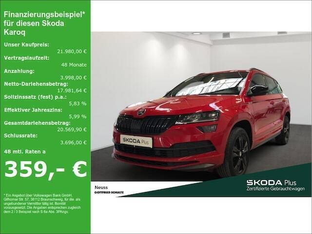 Rot Gebraucht 2019 Skoda Karoq SportLine SUV | 22.420 € (Etwas zu teuer) - Bild 1/3