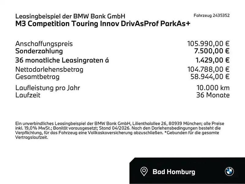 Neu BMW M3 Competition Edition 530 PS (389 kW) 2026 Saphirschwarz metallic (schwarz) Kombi
