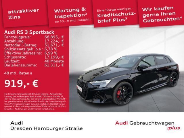 Mythosschwarz metallic Gebraucht 2025 Audi RS3 Sportback Ambiente Kleinwagen | 69.990 € (Fairer Preis) - Bild 1/3