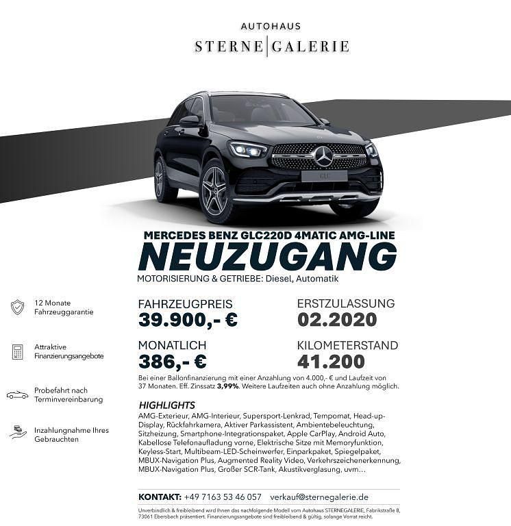 Schwarz Gebraucht 2020 Mercedes GLC220 AMG line SUV | 39.900 € (Fairer Preis) - Bild 1/1