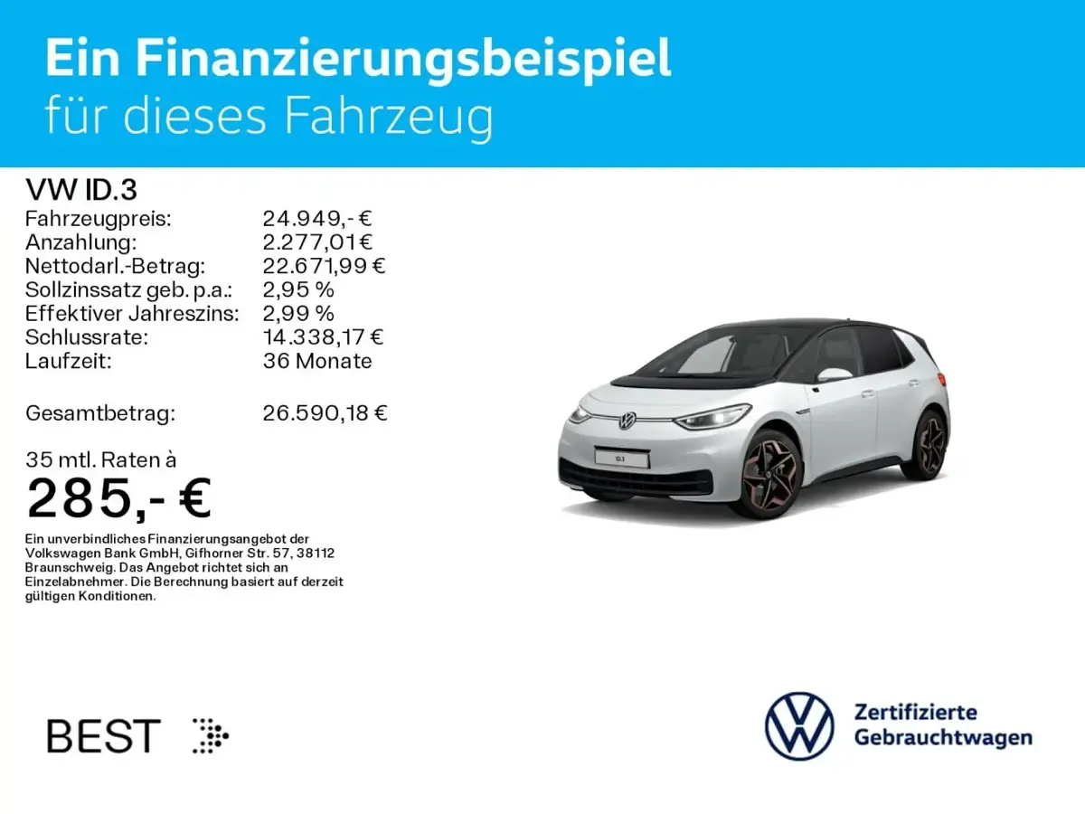 Gebraucht VW ID.3 Pro 150 kW (204 PS) 2021 Gletscherweiß metallic/schwarz Kleinwagen