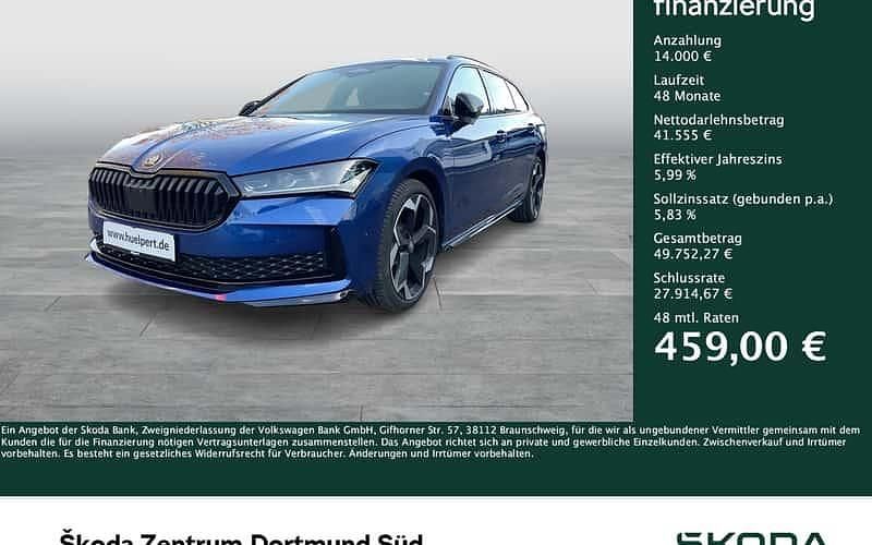 Atlantikblau metallic Gebraucht 2025 Skoda Superb SportLine Kombi | 55.555 € - Bild 1/4