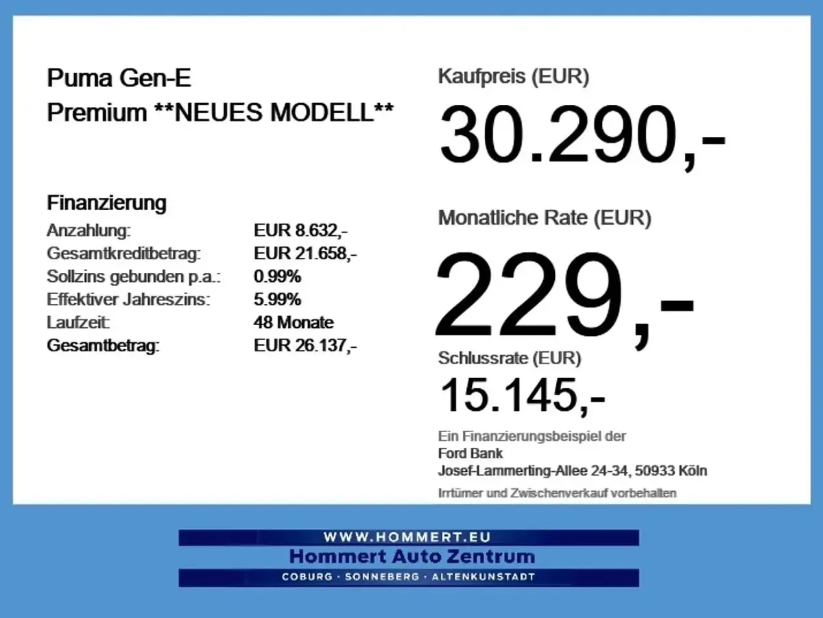 Neu Ford Puma Gen-E Premium 124 kW (169 PS) 2026 Electric yellow SUV