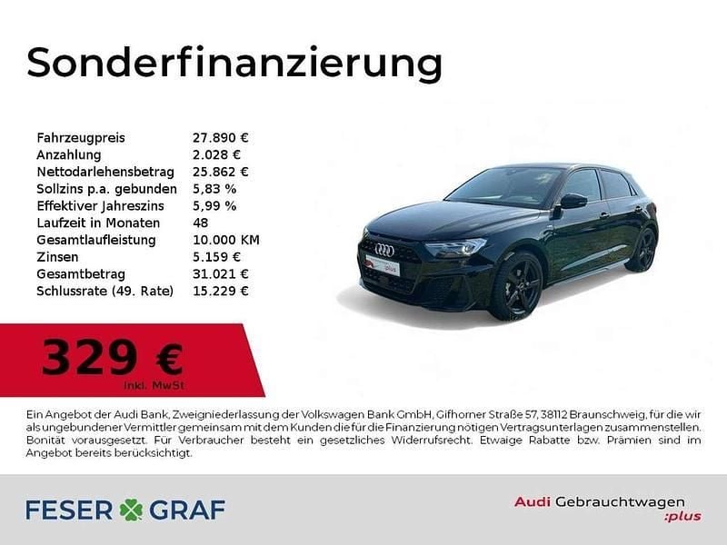 Mythosschwarz metallic Gebraucht 2024 Audi A1 Sportback S-Line Kleinwagen | 26.980 € (Fairer Preis) - Bild 1/4