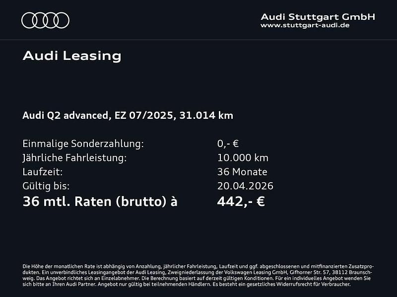 Gebraucht Audi Q2 Advanced Plus 150 PS (110 kW) 2025 Florettsilber metallic SUV