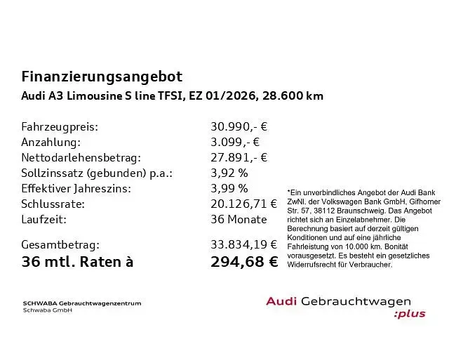 Gebraucht Audi A3 S-Line 150 PS (110 kW) 2026 Daytonagrau perleffekt Limousine