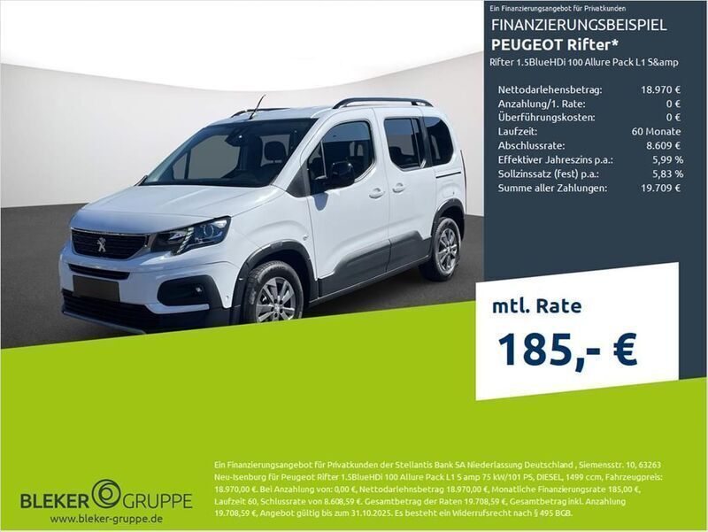 Schneeweiß Gebraucht 2022 Peugeot Rifter Allure Van / Kleinbus | 18.970 € (Fairer Preis) - Bild 1/3