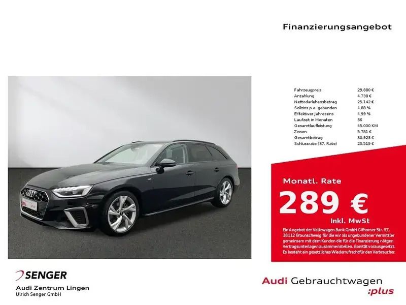 Schwarz Gebraucht 2023 Audi A4 S-Line Kombi | 29.880 € (Superpreis) - Bild 1/1
