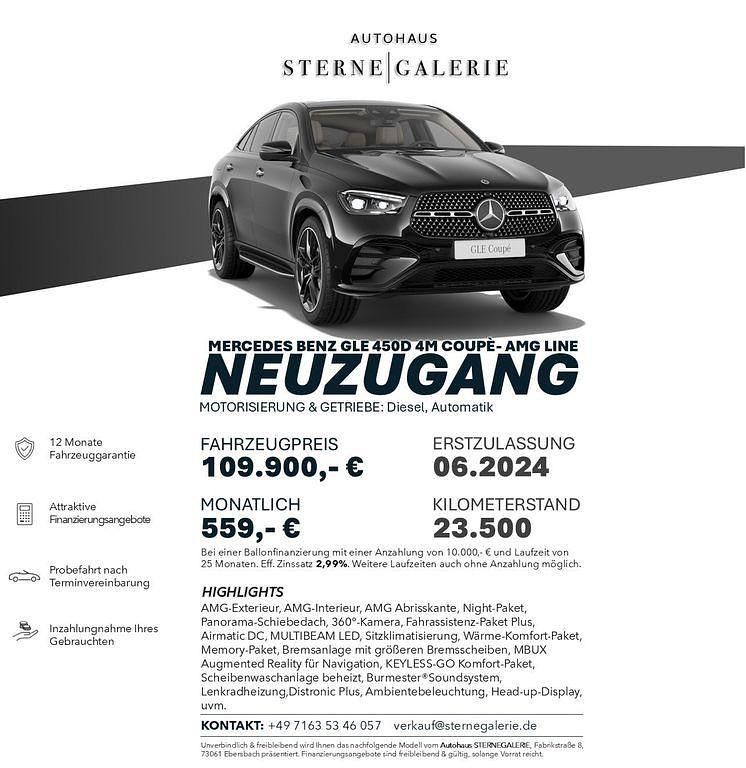 Schwarz Gebraucht 2024 Mercedes GLE450 AMG AMG line Limousine | 109.900 € - Bild 1/1