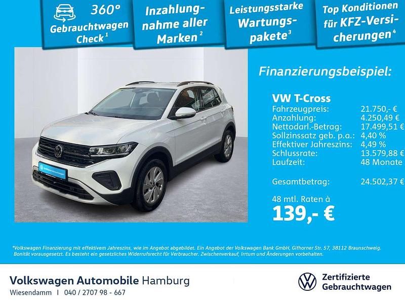 0q pure white Gebraucht 2024 VW T-Cross Life SUV | 21.750 € (Fairer Preis) - Bild 1/3