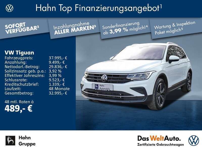 Pure white Gebraucht 2022 VW Tiguan Active SUV | 37.995 € (Teuer) - Bild 1/4
