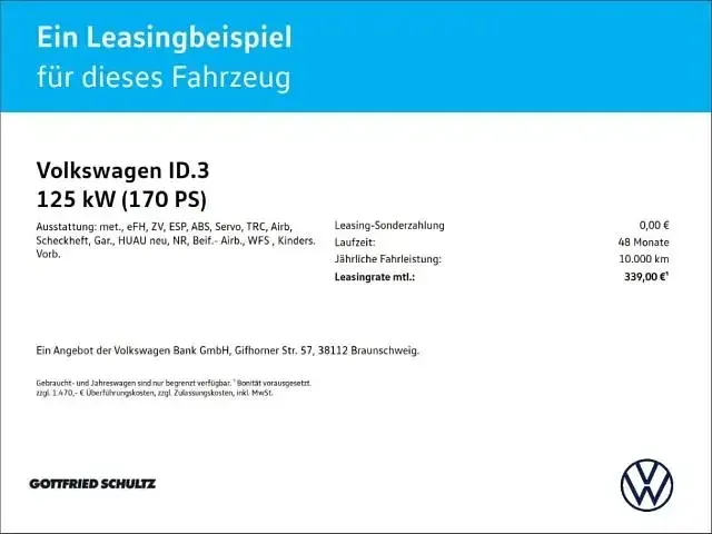Neu VW ID.3 Life 125 kW (170 PS) 2026 Schwarz Kleinwagen