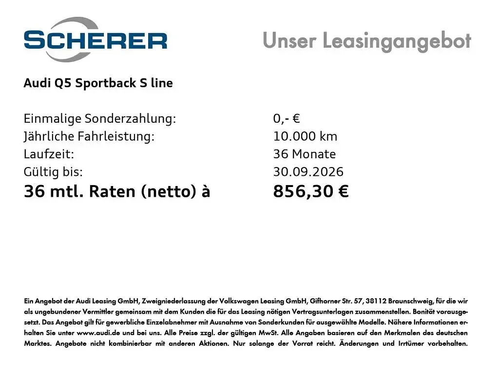 Neu Audi Q5 Sportback Ambiente 299 PS (219 kW) 2026 Gletscherweiß metallic (metallic) SUV