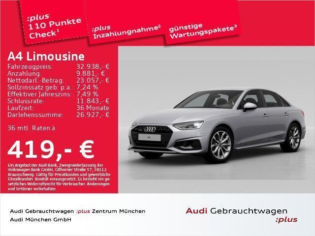 Florettsilber metallic Gebraucht 2024 Audi A4 Advanced Limousine | 34.678 € (Fairer Preis) - Bild 1/2