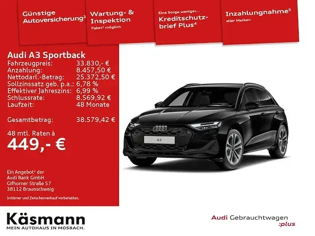 Usata Audi A3 Ambiente 150 CV (110 kW) 2025 Nero Berlina