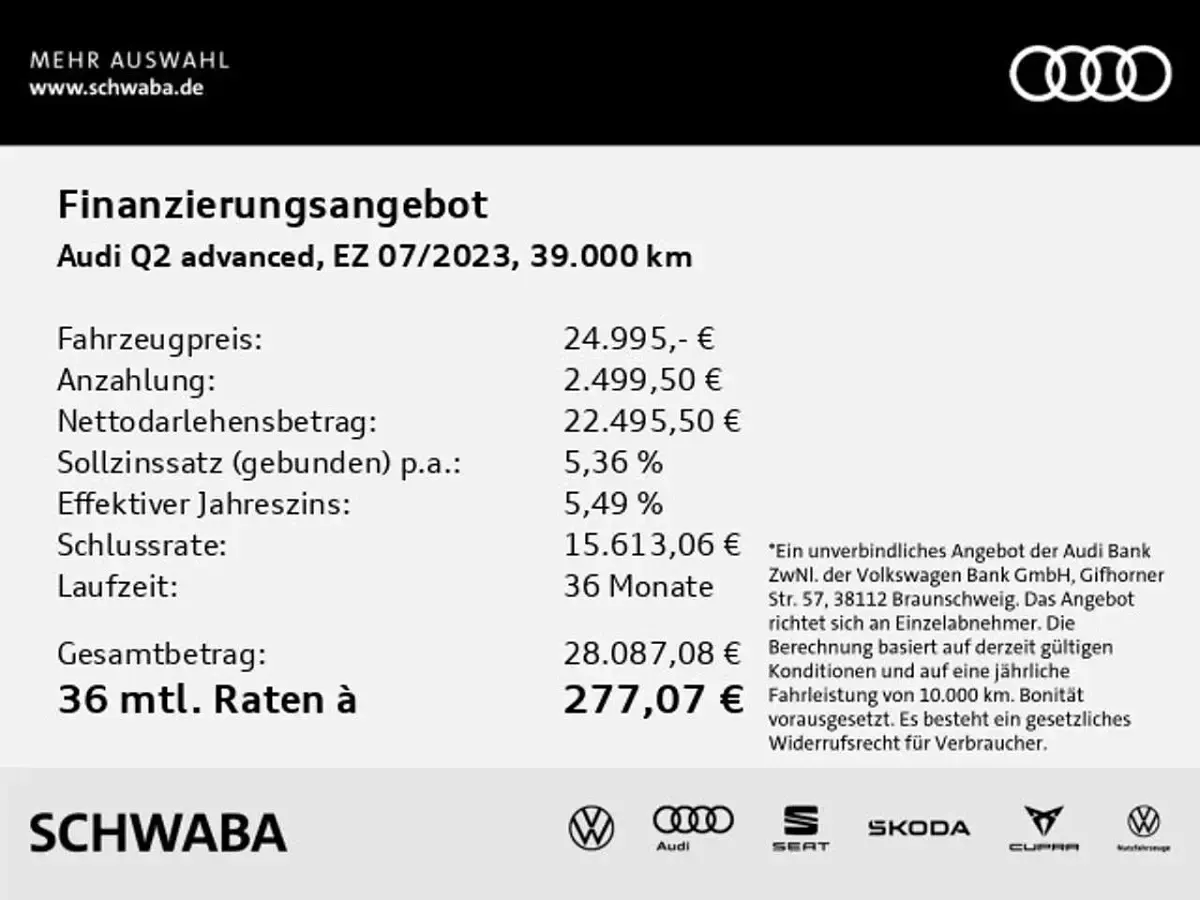 Gebraucht Audi Q2 Advanced Plus 150 PS (110 kW) 2023 Weiß SUV