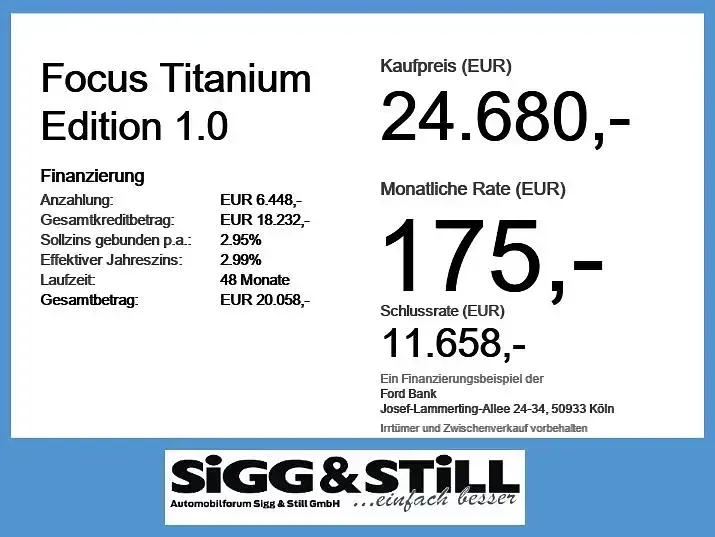 Neu Ford Focus Titanium 155 PS (114 kW) 2025 Agate black metallic Limousine