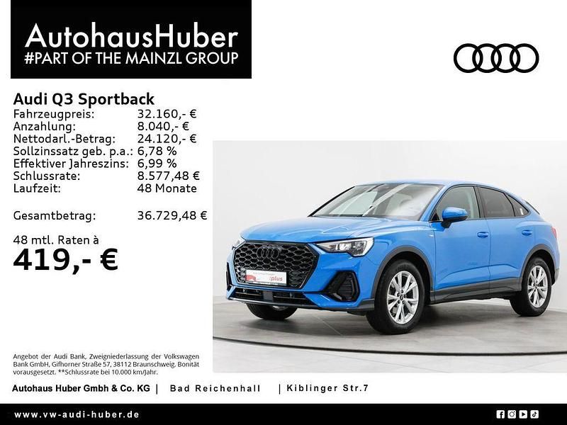 Turboblau (metallic) Gebraucht 2022 Audi Q3 Sportback S-Line SUV | 32.160 € (Superpreis) - Bild 1/4