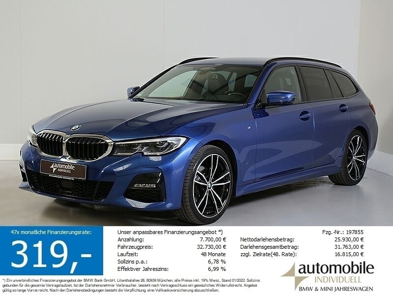 Portimao blau met. Gebraucht 2020 BMW 320 M Sport Kombi | 31.620 € (Fairer Preis) - Bild 1/4