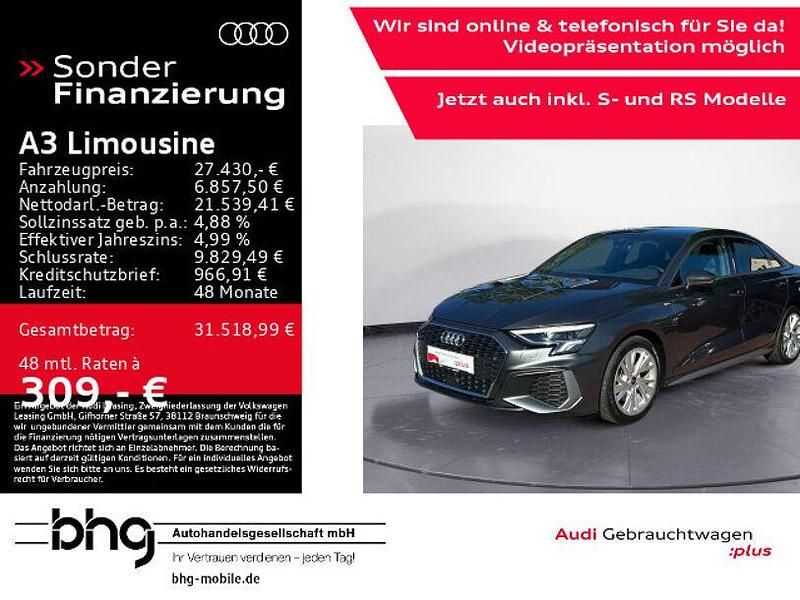 Grau Gebraucht 2021 Audi A3 S-Line Limousine | 27.430 € (Fairer Preis) - Bild 1/4