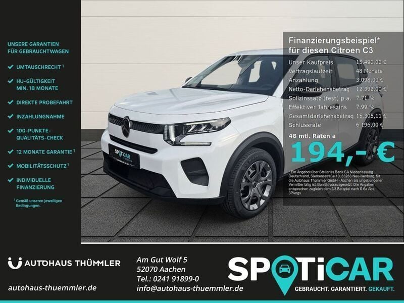 Lack weiss banquise/typ aussen Gebraucht 2025 Citroën C3 PureTech Kleinwagen | 15.490 € (Superpreis) - Bild 1/4
