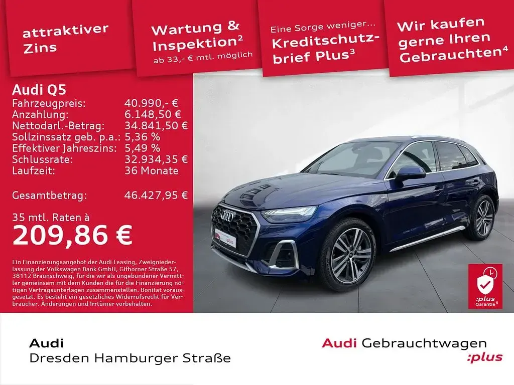 Gebraucht Audi Q5 S-Line 286 PS (210 kW) 2023 Navarrablau metallic SUV