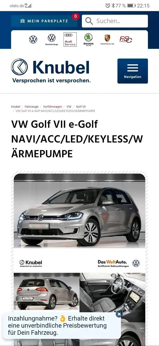 Gebraucht VW e-Golf 100 kW (136 PS) 2019 Silber Kleinwagen