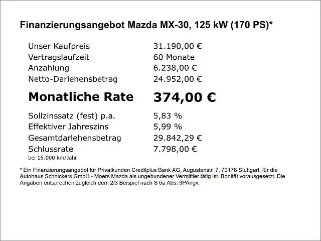 Neu Mazda MX30 Nagisa 170 PS (125 kW) 2026 SUV