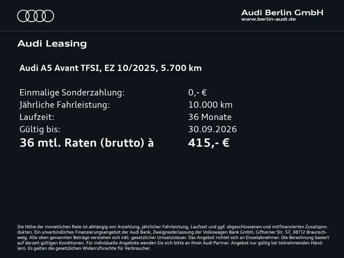 Gebraucht Audi A5 204 PS (150 kW) 2025 Mythosschwarz metallic Kombi