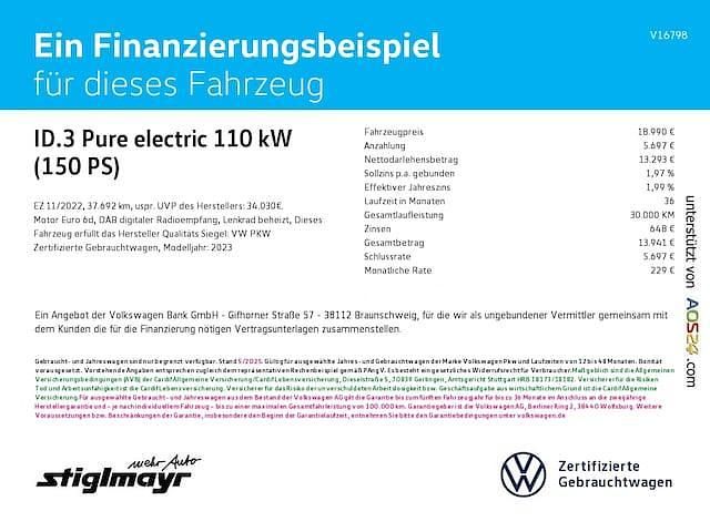 Gebraucht VW ID.3 Pure 110 kW (150 PS) 2022 Gletscherweiß Kleinwagen