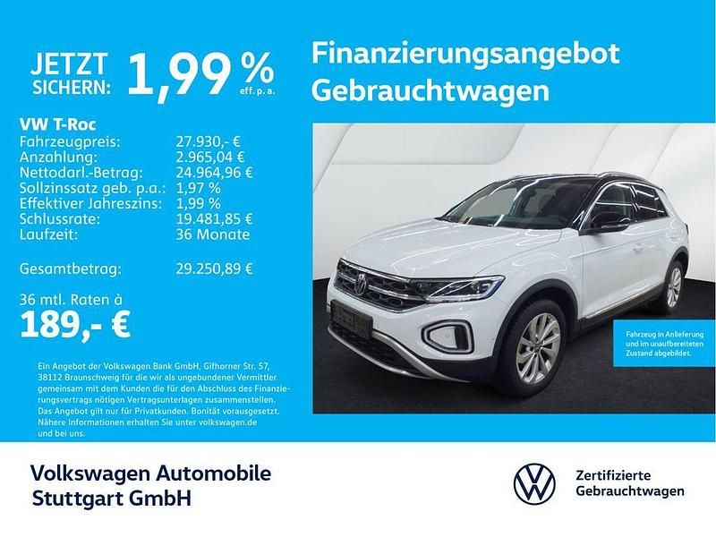 Pure white/schwarz Gebraucht 2024 VW T-Roc Style SUV | 27.930 € (Guter Preis) - Bild 1/4