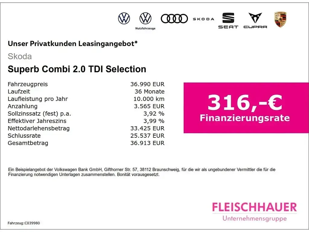 Occasion Skoda Superb Selection 150 ch (110 kW) 2025 Noir Break