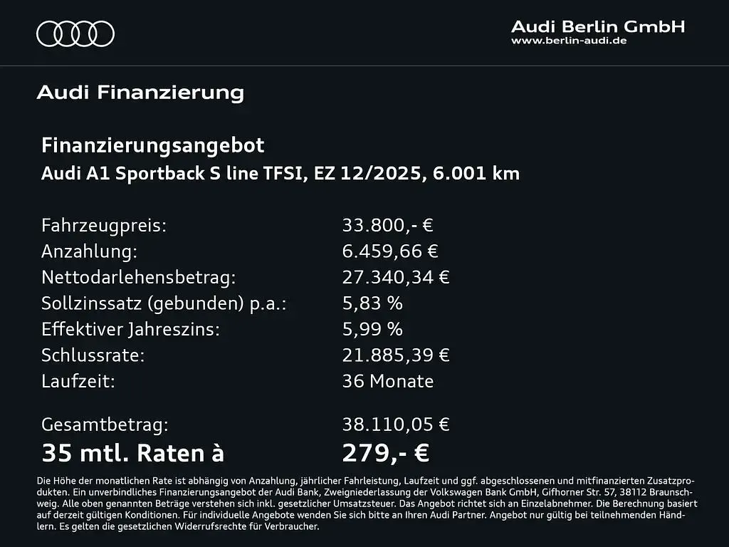Gebraucht Audi A1 Sportback S-Line 150 PS (110 kW) 2025 Schwarz Kleinwagen