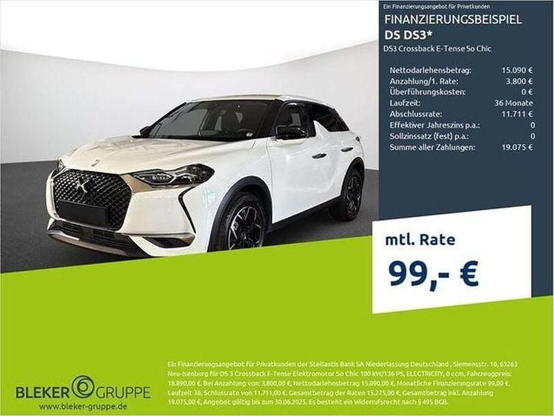 Polar weiß Gebraucht 2022 DS Automobiles DS3 Crossback E-Tense So Chic SUV | 17.780 € (Fairer Preis) - Bild 1/3