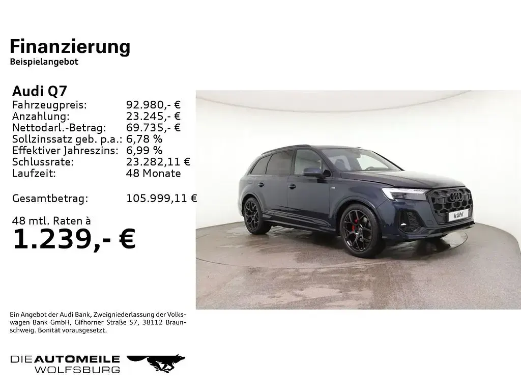 Neu Audi Q7 S-Line 286 PS (210 kW) 2025 Blau SUV