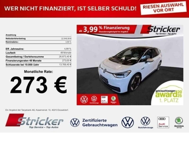 Gletscherweiß metallic schwarz (metallic) Gebraucht 2020 VW ID.3 Kleinwagen | 22.947 € (Etwas zu teuer) - Bild 1/3